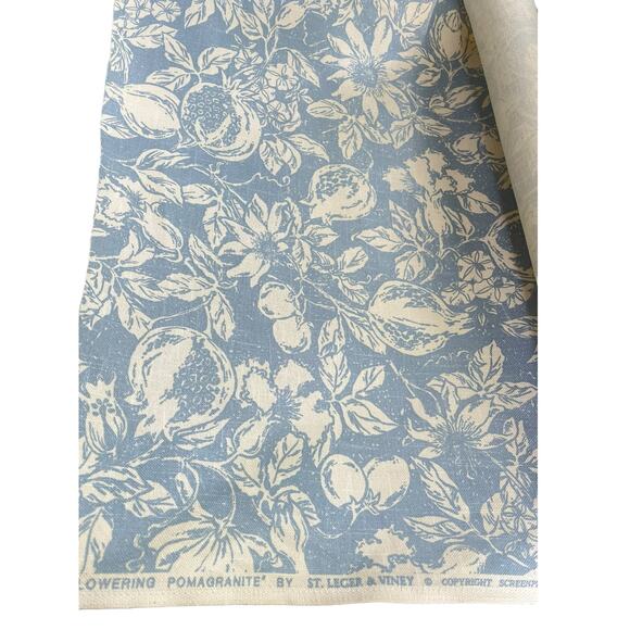 2 yds St. Leger & Viney *Flowering Pomagranite* Linen Upholstery Fabric | Blue - Picture 14 of 16